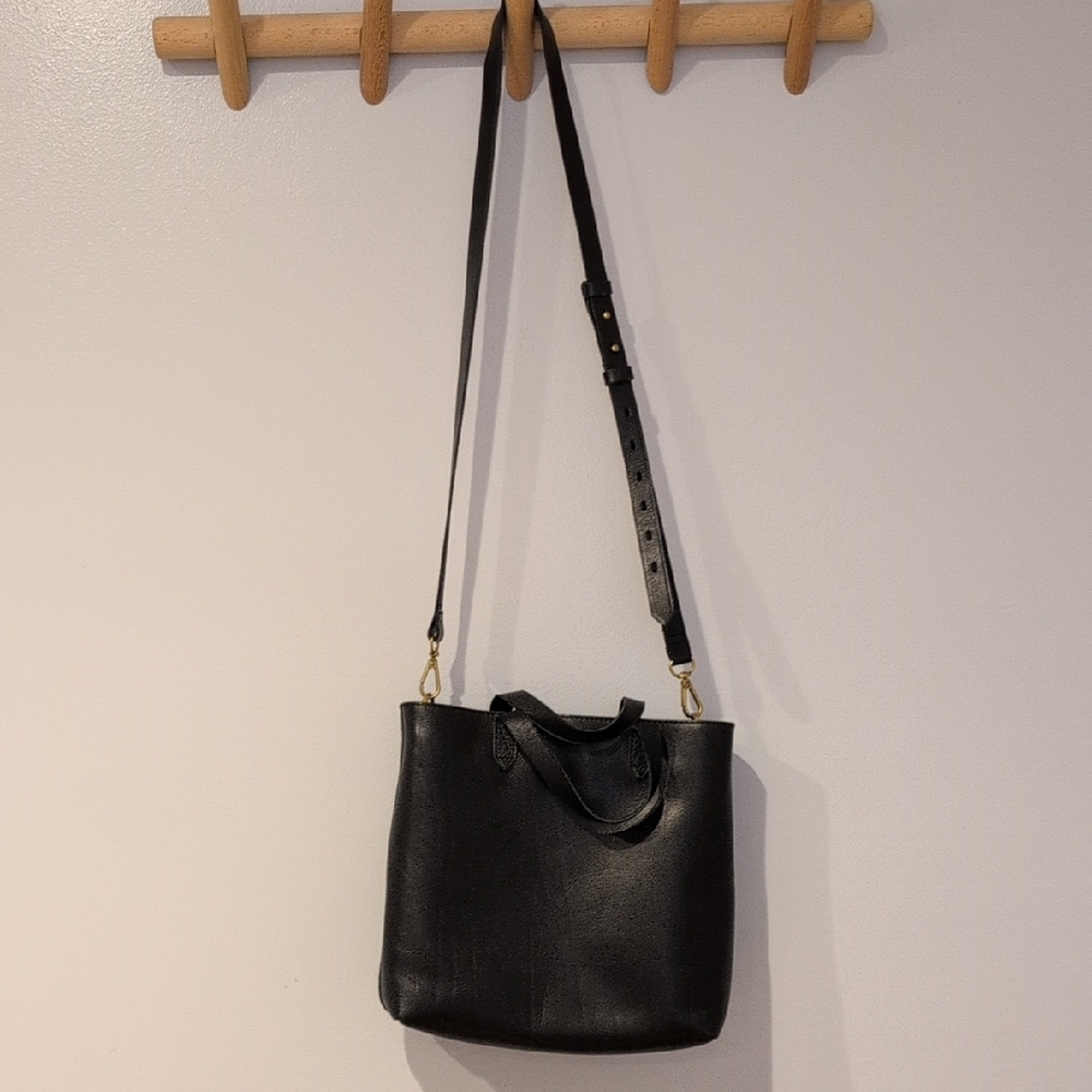 Madewell Black Leather Zip Top Transport Crossbody Tote